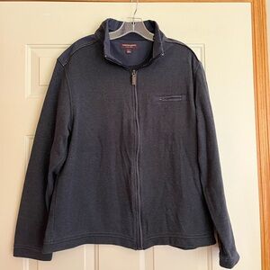 Men’s Johnston & Murphy blue Melange full zip sweater jacket. Size large